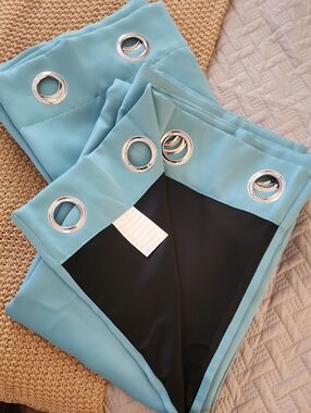 Aqua Blue Curtains with Silver Eyelet Detail